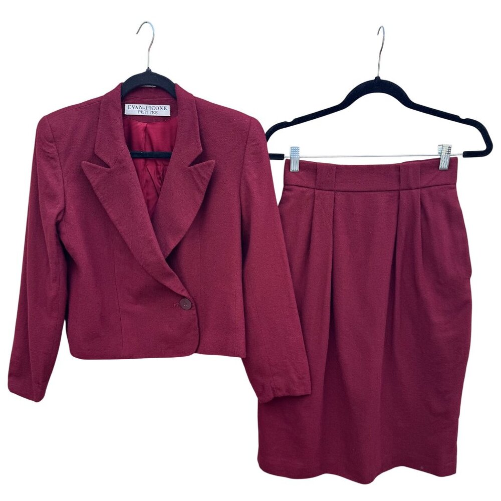 Evan-Picone‎ Vintage 80s Wool Dark Academia Skirt Suit Double Breasted Blazer 6